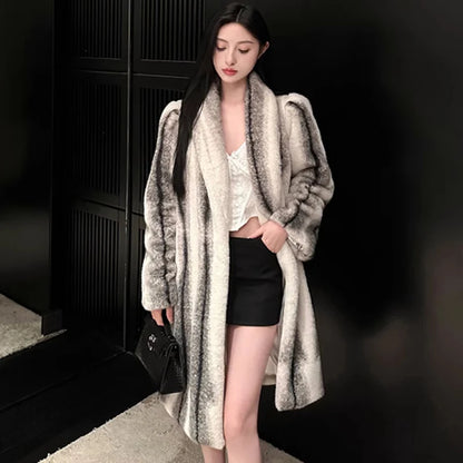 Women's fur coat mink long coat whole mink velvet warm hair young slimming plus size