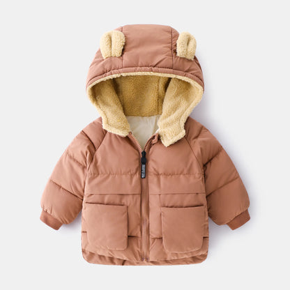 2025 Korean Autumn Winter Children Boy Parkas Cartoon Bear Ears Little Girl Jacket Coat 1-6 Years Kids Boy Outerwear Outfit