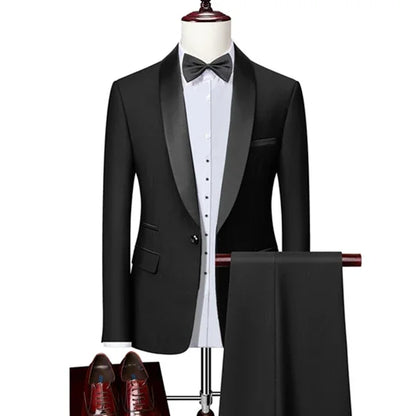 Men Skinny 3 Pieces Set Formal Slim Fit Tuxedo Prom Suit / Male Groom Wedding Blazers High Quality Dress Jacket Coat Pants Vest