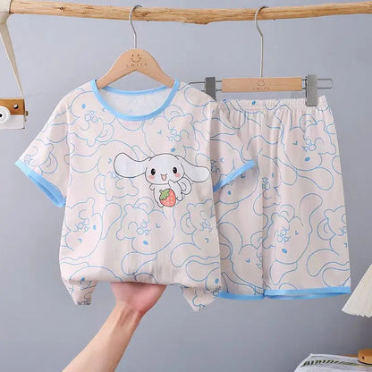 Children's Pajamas Spring And Summer Short Sleeved Shorts Loose And Thin Medium And Large Children's Home Clothing Set