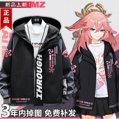 Anime Genshin Impact Yae Miko Jackets Autumn Winter Outerwear Fashion Hooded Outwear Slim Fit Hoody Birthday Gifts Boys Girls