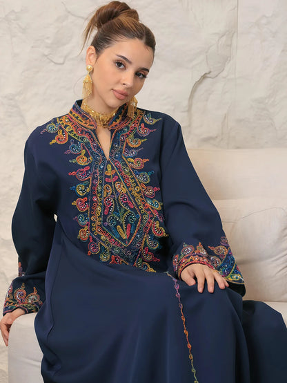 Embroidered Abayas for Women Muslim Evening Eid Party Dress Kaftan Dubai Turkey Robe Arabic Islam Jalabiya Caftan Marocain Femme