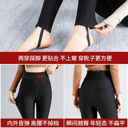 Women Leggings Silk Filling Pants Winter Thick Fleece Wool High-waist Legging Extra Thick Warm Thermal 800g Thicken Trousers