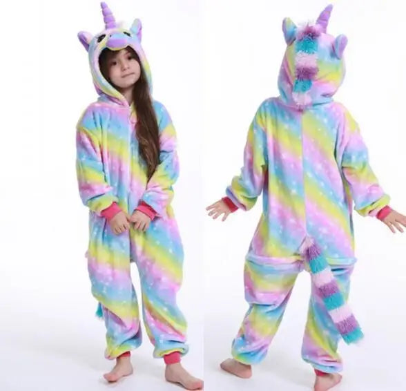 New Children Pajamas Winter Sleepwear Boys Onesies Girls Pyjama Set Cute Stitch Unicorn Skeleton Animal Kids Pijamas Jumpsuit