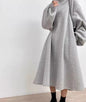 Korean split hoodet for women, gray dress, simple laser style, drawn string hoods, long arm length, autumn and winter