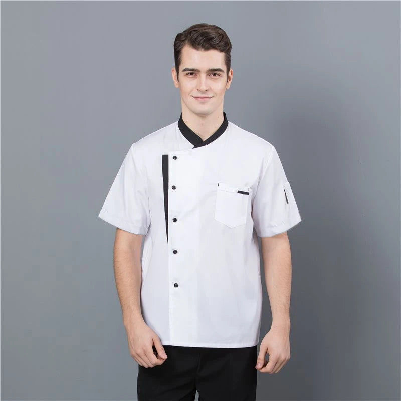 Summer Chef Uniform Kitchen Hotel Cafe Cooking Work Clothes Short Sleeve Shirt Catering Cook Jacket Tops for Man Women