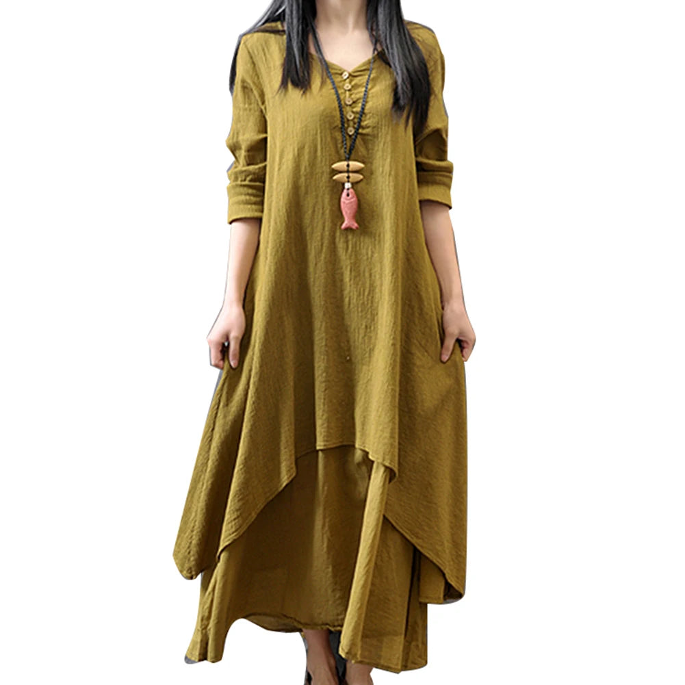 Spring Summer Women Long Cotton Linen Dress