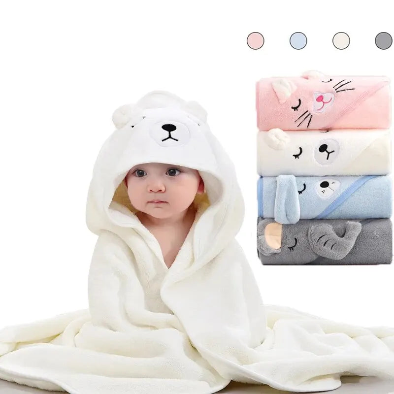 Toddler Bathrobe Infant Bath Towel Boy Girl Blankets Swaddle With Hood Cartoon Coral Fleece Towel Blanket Newborn Kids Bedding