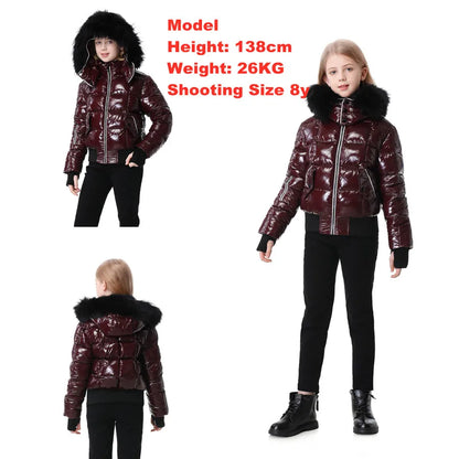 AP 2025 winter kids coat waterproof shine fabric + filling  white duck down girls boys children coats