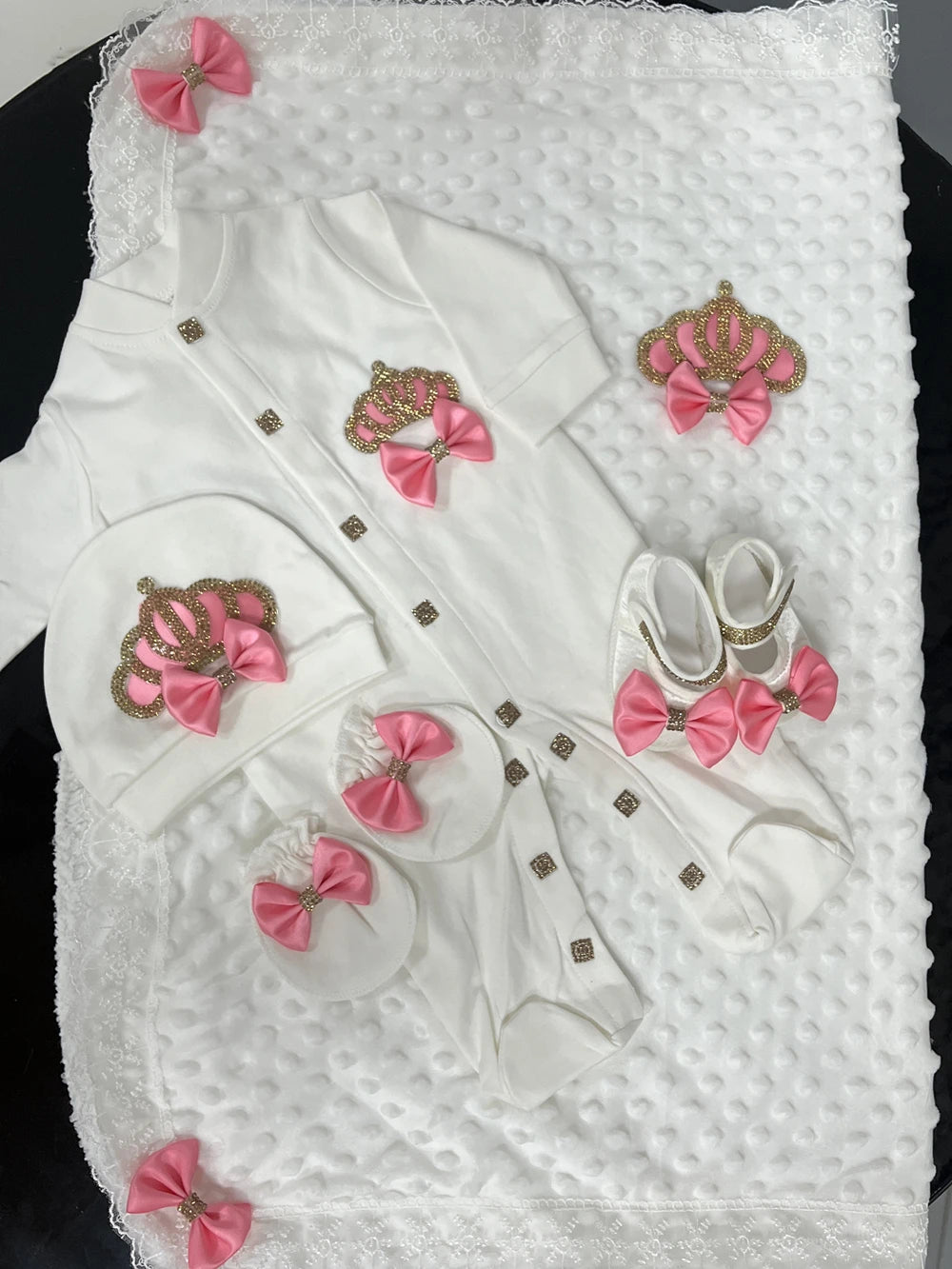 5pcs Newborn Baby Lace Girl Outfits Set Kids Clothing Real Cotton Infant Care Products Body Suit Shirt Pants