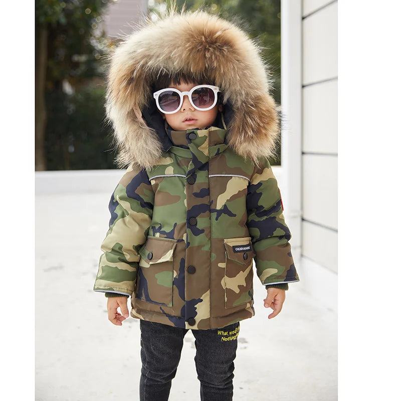 -30 Degrees new children's winter clothing Camouflage thick down jacket for little boys Warm red down coat for little girls 2-8T