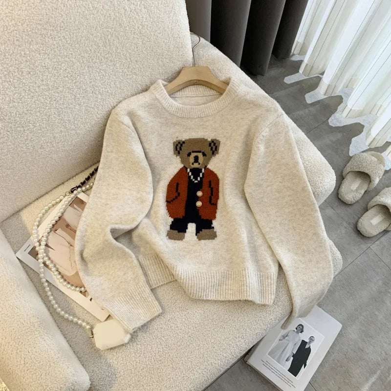 Women Cashmere Sweater 2024 Autumn Winter Korean Style Cartoon Bear Long Sleeve y2k Clothes Pullovers Knitted Sweaters For Women