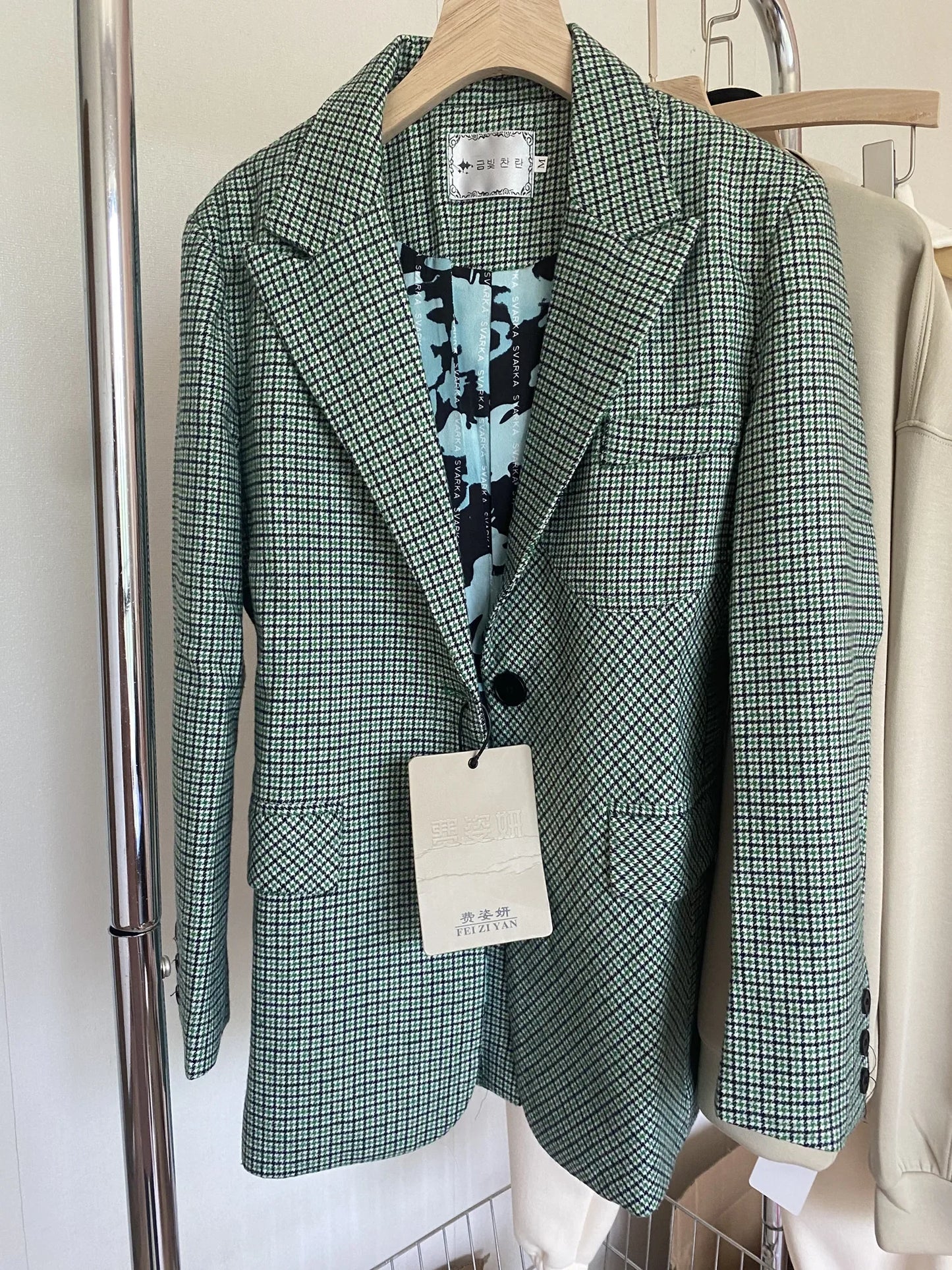 Autumn real shot new spot classic green plaid cashmere suit shorts two-piece set