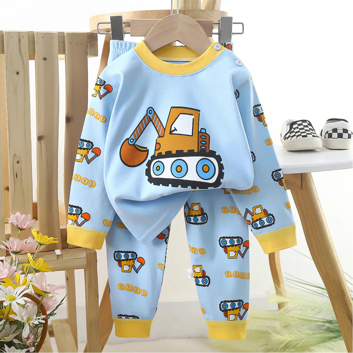 Kids Boys Casual Warm Cotton Pajamas Cute Cartoon Bear Long Sleeve T-Shirt Tops + Pants New Baby Autumn Sleepwear Clothing Sets