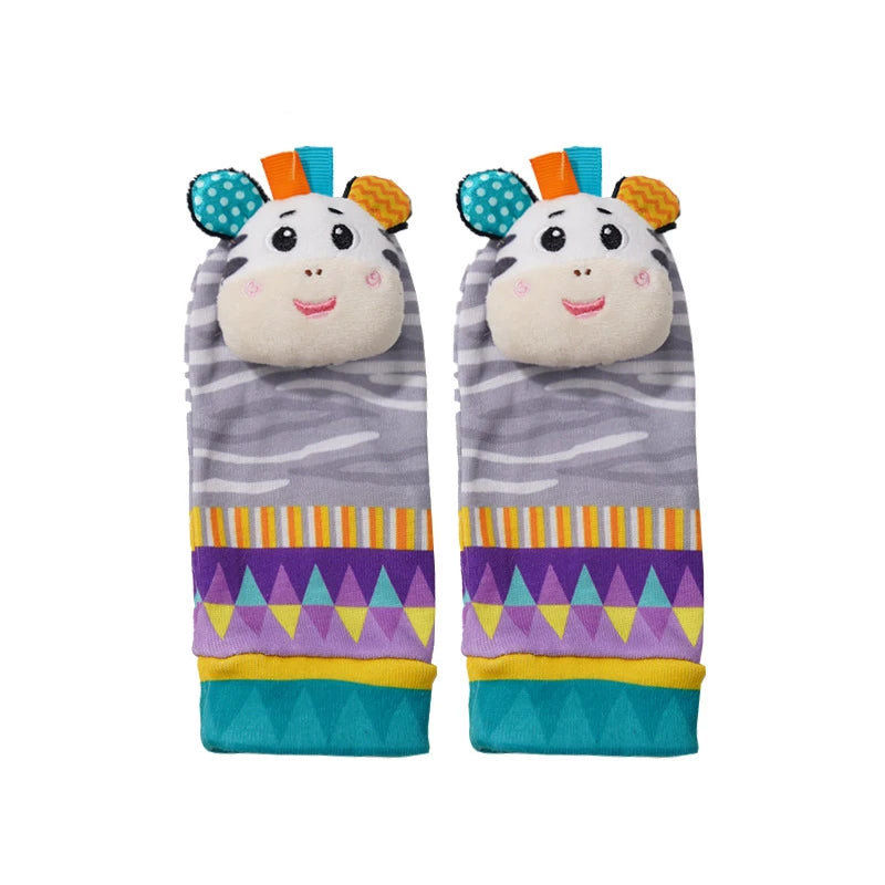 Baby Rattles Socks Toys 0 12 Months Newborn Infant Cartoon Plush Socks Wrist Strap Foot Finder and Wrist Rattles Toys for Babies