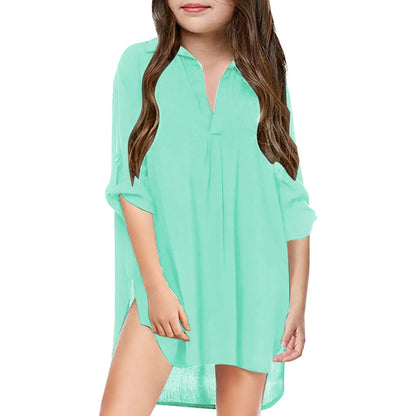 Little Girl'S Kids Swimsuit Beach Cover Up For Summer Chiffon Shirt Bikini Beachwear Bathing Suit Beach Dress Swim Coverup