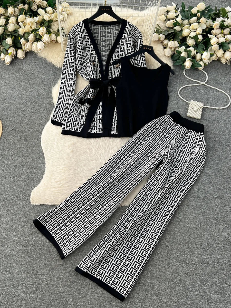 Winter Women Knitted 3 Pieces Set Casual Thicken Cardigan Jacket Sweater Coat +Knitted Top + Pant 3 Piece Suits Warm Set