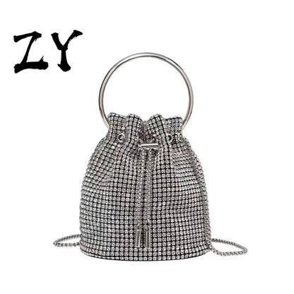 Full A rhinestone Bucket Bag Full Of Diamond bag fashion studded Joker slung hand bill of lading shoulder dinner bag