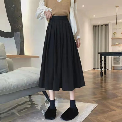 Lucyever Vintage Brown High Waist Pleated Skirt Women Korean Fashion College Style Long Skirt Ladies Autumn Casual A line Skirts