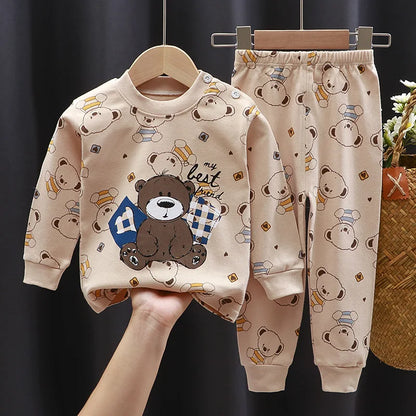 2025 New Kids Autumn Warm Pajamas Baby Boys Girls Cartoon Dinosaur Long Sleeve T-Shirt with Pants Pyjamas Toddler Clothing Sets