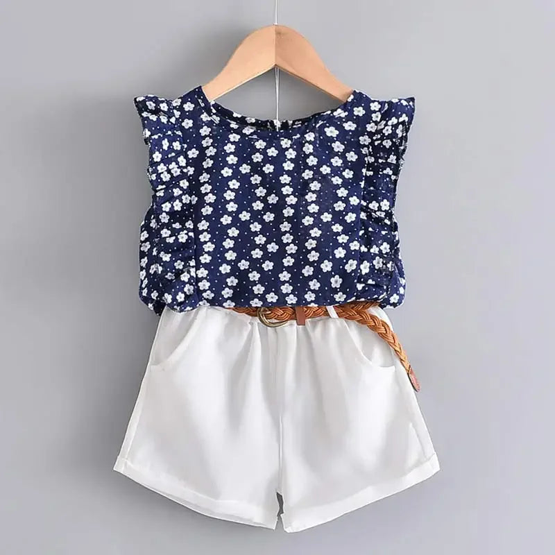 Bear Leader New Summer Casual Children Sets Chiffon Flowers Blue T-shirt Pants Girls Clothing Sets Kids Summer Set for 3-7 Years