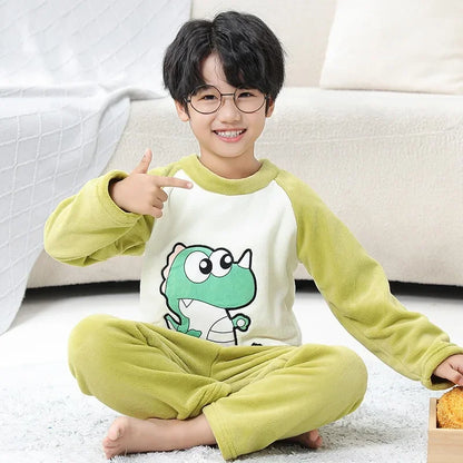 2025 Autumn Winter Children Flannel Pajamas Sets Cute Anime Cartoon Girl Pijamas Boy Warm Sleepwear Miniso Kids Homewear Clothes