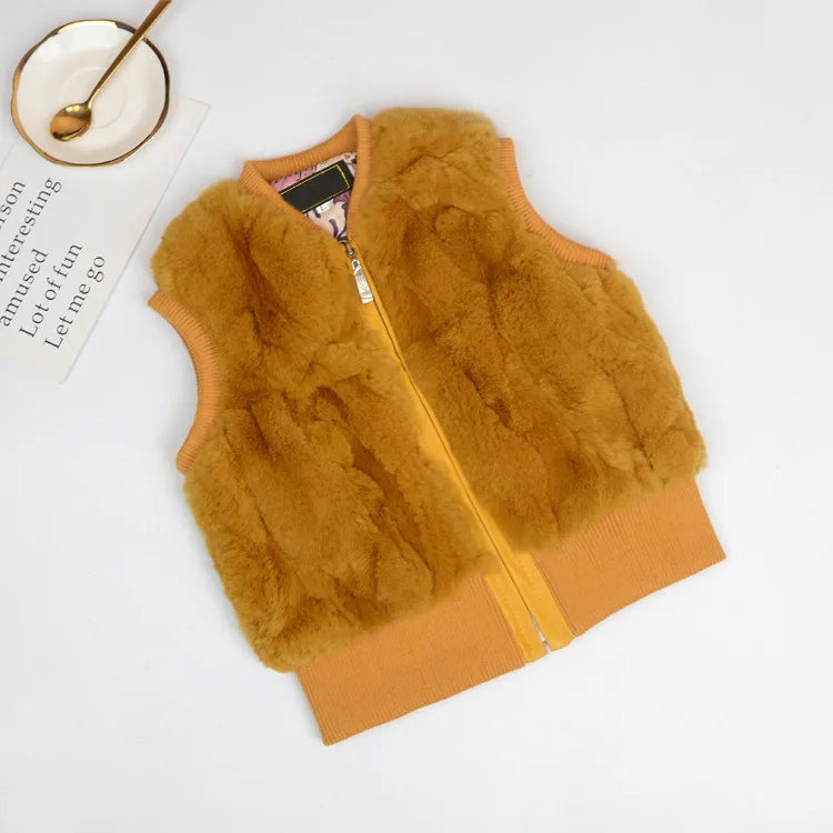 Autumn Winter Fur Vest Ladies Fur Coat Woman Vest Children Short Rex Rabbit Fur Womens Tops And Blouses Boys Girls Parent-child