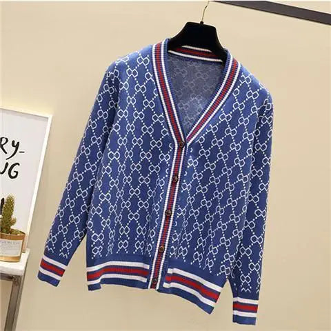 Women's Coat Spring Autumn Woman Clothes Korean Fashion Knitwear V-Neck Cardigan Chic Loose Oversized