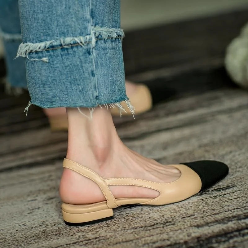 2025 Women Leather Sandals Office Women‘s Shoes Sandals Flat Bottom Slippers Thick Heel Chaussure Femme Zapatos Mujer Sandalias