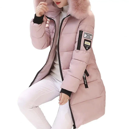 New Winter Coat Women's Jacket Fur Neckline Long Basic Coats Thick Jackets Cotton Padded Outerwear Parkas Female Clothes