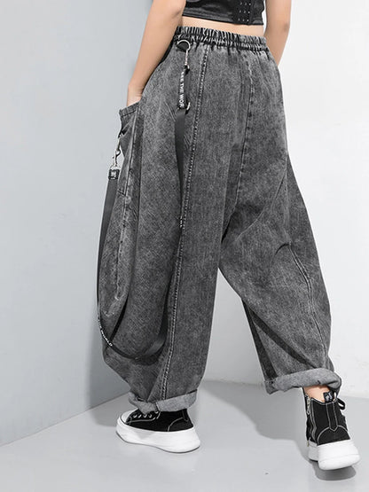 Wide Leg Black Big Size Ribbon Stitch Jeans New High Waist Loose Women Trousers Fashion Tide Spring Autumn 2025