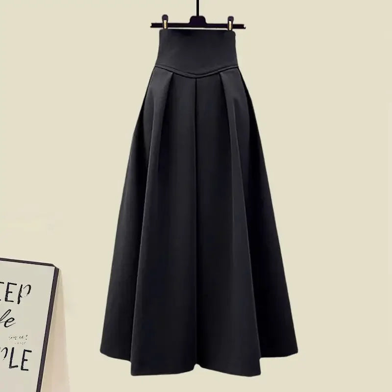 2025 Spring Autumn New Korean Elegant Knit Tassel Cover Up+Half High Collar Bottom Sweater+Midi Skirt 3 Piece Women Dress Suit