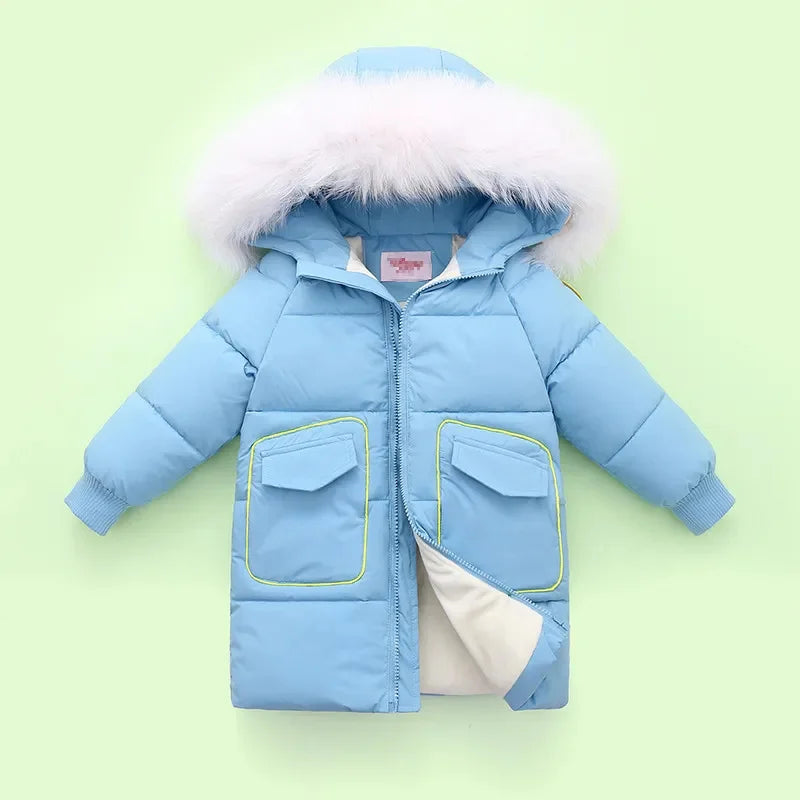 Children Winter Jacket Autumn Boy Plus Velvet Thick Warm Hooded Little Outerwear Coat 2-8 Years Kids Girl Parka Clothes