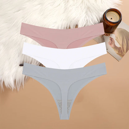 3PCS/SET Sexy G-String Underwear Breathable Female T-back Intimate Lingerie Seamless Low Waist Underpants Lady Bikini Panty S-XL