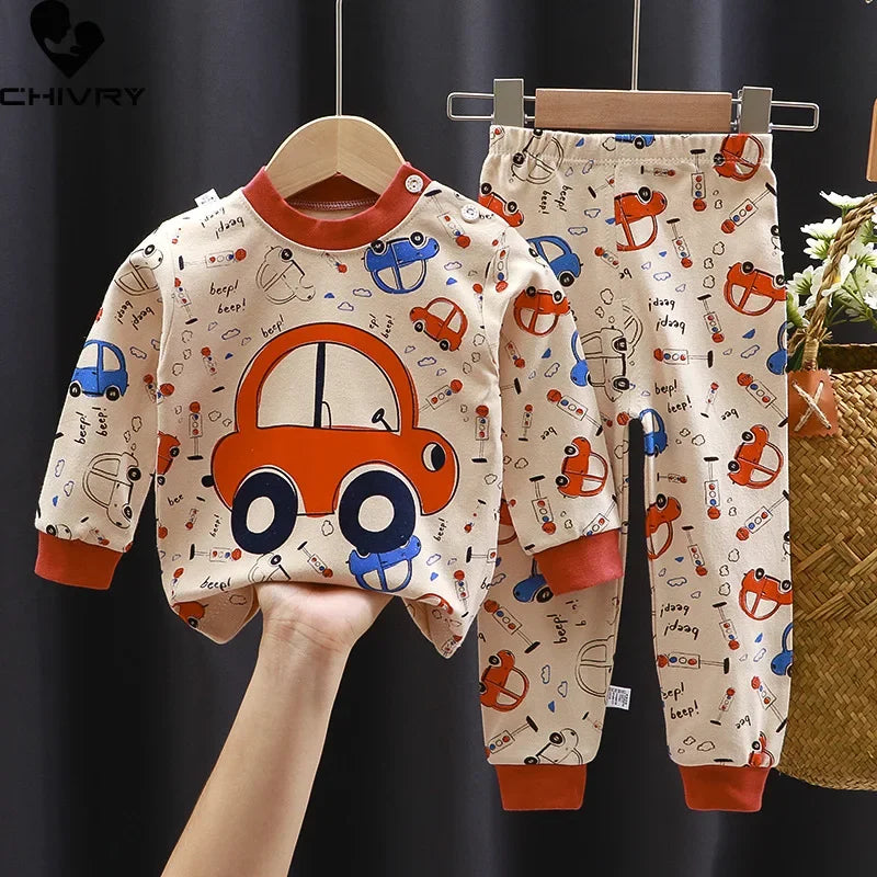 2025 New Kids Boys Girls Pajama Sets Cartoon Print Long Sleeve Cute T-Shirt Tops with Pants Toddler Baby Autumn Sleeping Clothes