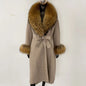 Wool Coat Women New Autumn Winter Real Fox Fur Jacket Female Long Warm Natural Fox Fur Collar Fur Cuffs