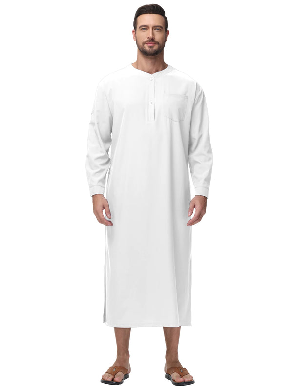 Mens Muslim Thobe  Long Sleeve Robes Abaya Casual Male Islamic Arabic Kaftan for Men Saudi Dress Men Arabian Thobe Moroccan Robe