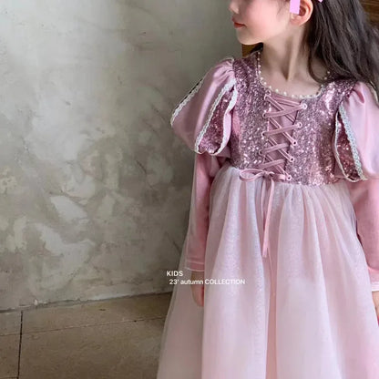 Girls Plush Dress 2025 Autumn and Winter New Western Style Children Trendy Birthday  Little Girl Princess Dress