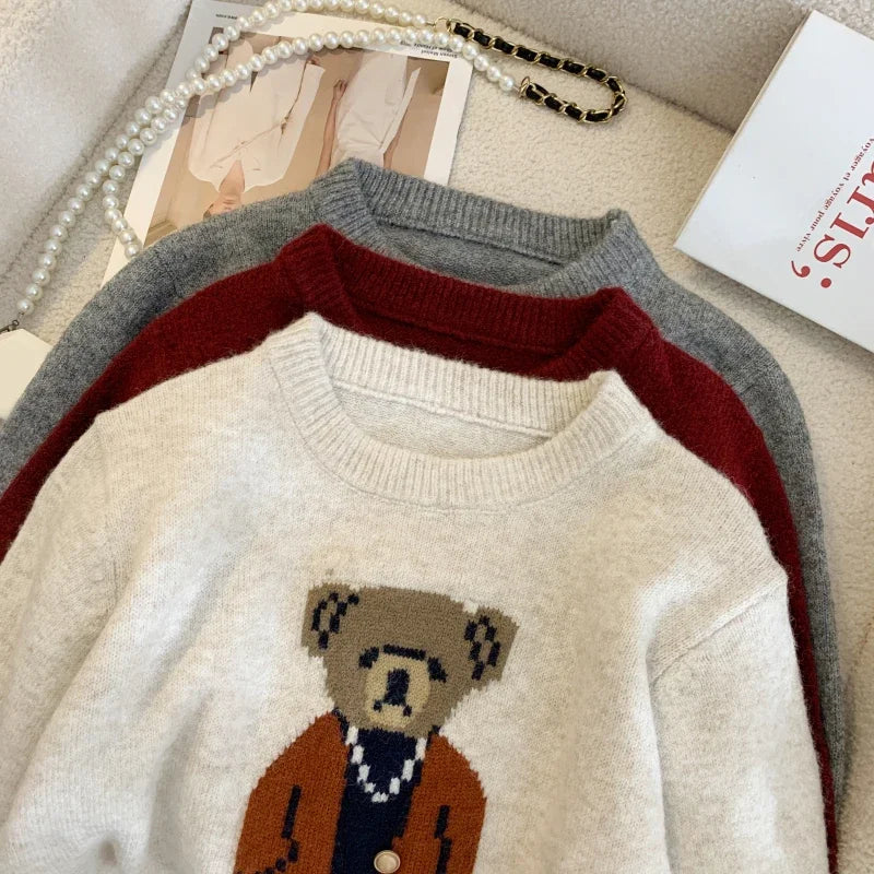 Women Cashmere Sweater 2024 Autumn Winter Korean Style Cartoon Bear Long Sleeve y2k Clothes Pullovers Knitted Sweaters For Women