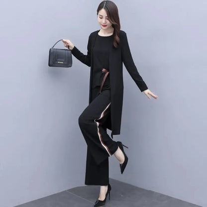 Single/Suit Women's New Long Cardigan Spring Autumn Temperament Slim Light Three-Piece Suit Female 3 PCS Pant Sets Elegant