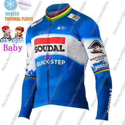 Kids Soudal Quick Step 2025 Cycling Jersey Winter Set World Champion Boys Girl Cycling Clothing Bike Thermal Jacket Suit Maillot