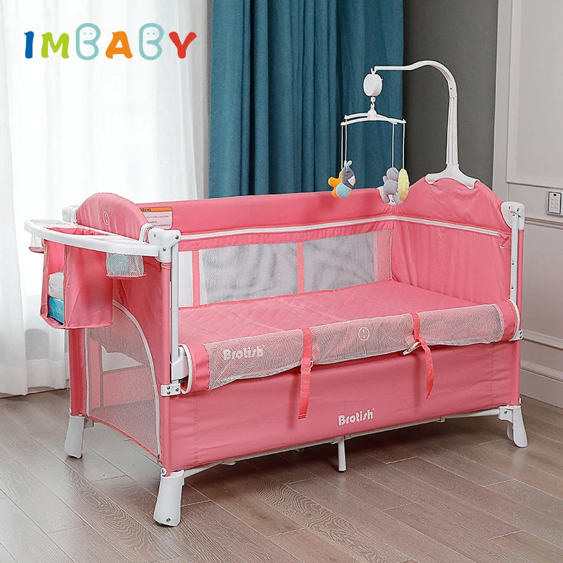 Multifunctional Portable Baby Bed with Diaper Table Newborn Bed Kids Cradle Rocker Baby Cribs for 0-6 Years Old Child Crib