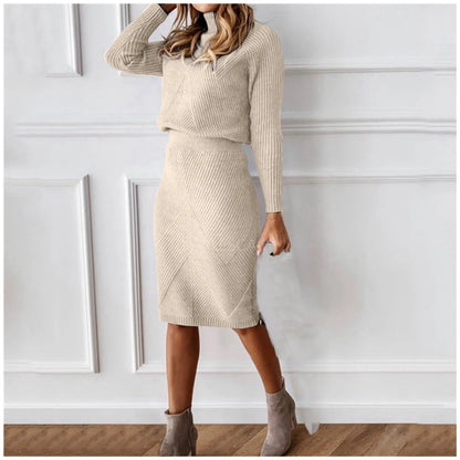 Winter Elegant Women'S Sets Korean Large Knitted Turtleneck Y2k Pencil Skirt Sets 2 Piece Outfit Office New In Matching Sets