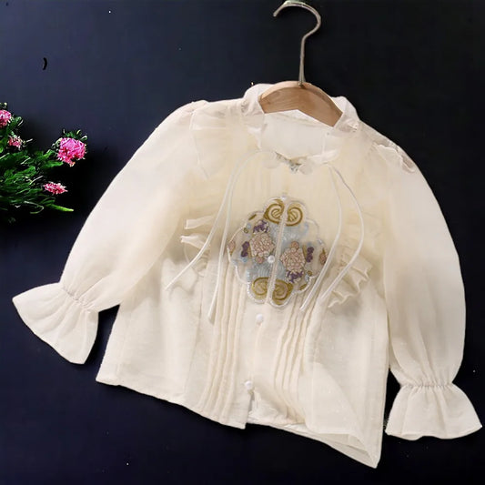 Baby Kids School Shirts for Girls Chiffon Flower Blouses Preppy Autumn Long sleeve Teenagers Children Clothes 5 8 9 11 13 Years