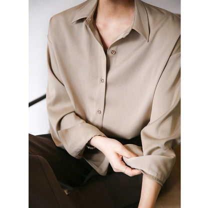 Spring Fashion Button Up Silk Shirt Vintage Blouse Women Satin Tops Office Lady Elegant Long Sleeves Loose Shirts