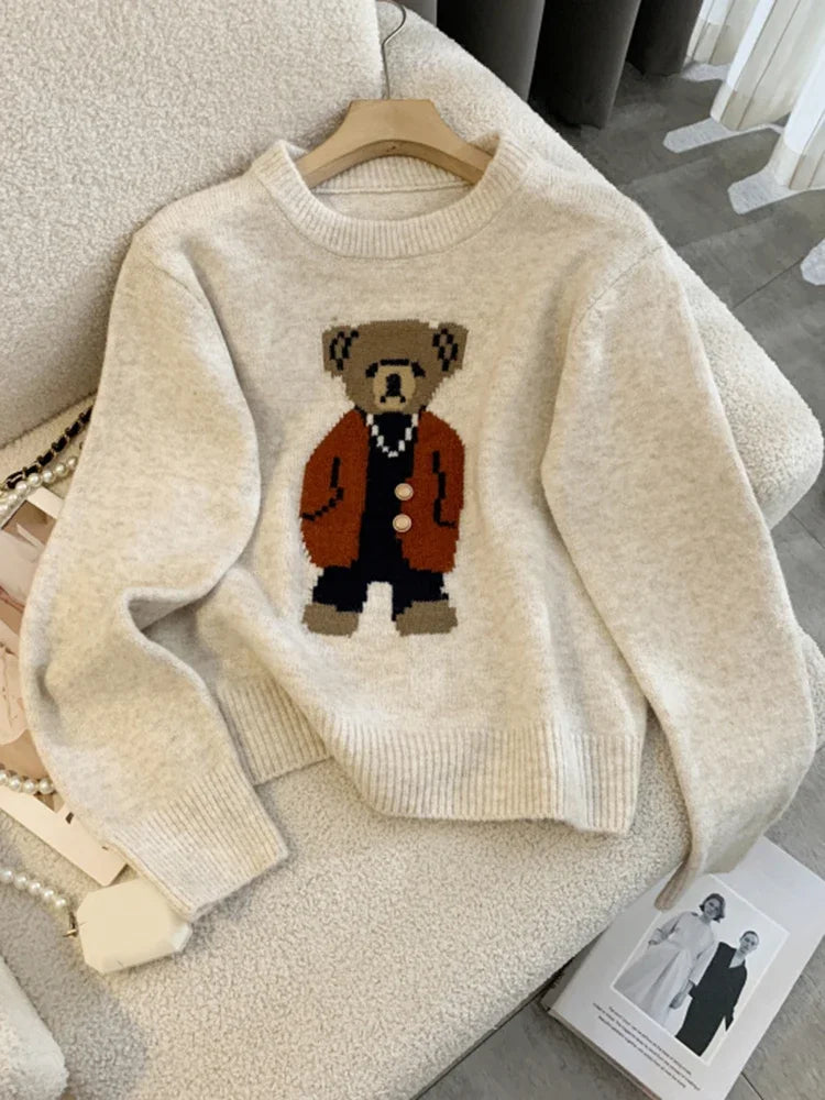 Women Cashmere Sweater 2024 Autumn Winter Korean Style Cartoon Bear Long Sleeve y2k Clothes Pullovers Knitted Sweaters For Women