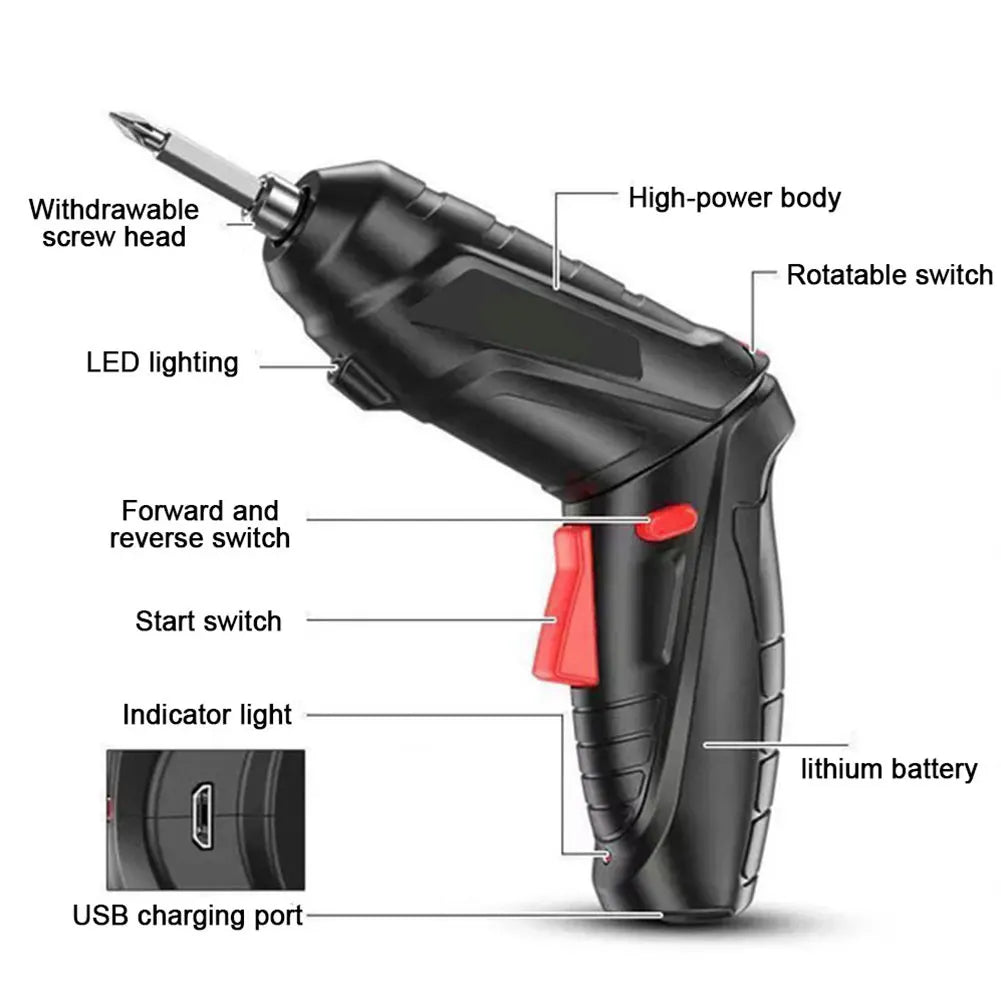 3.6V Cordless Screwdriver Rechargeable Wireless Screwdriver Drill LED Lighting Electric Screw Driver Portable for Home Use Tool