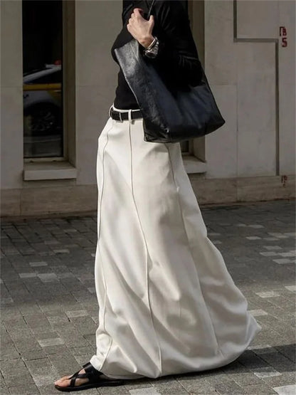 Tossy White High Waist Patchwork Long Skirt For Women Loose Casual Pocket Elegant Solid Fashion Female Maxi Skirt