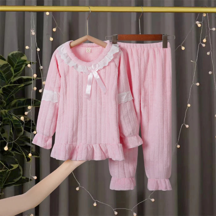 Hot Selling Children Fleece Pajamas Warm Flannel Sleepwear Girls Loungewear Coral Fleece Kids Pijamas Homewear Winter Pyjama Set