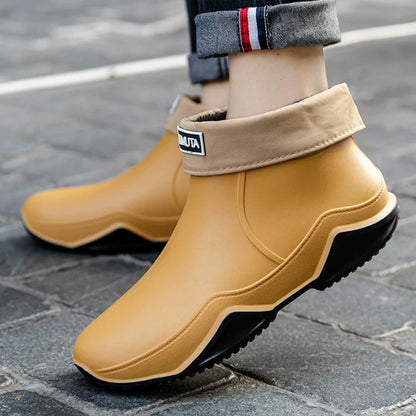 New Rain Shoes Ankle Waterproof Shoes Rain Boots Men Anti-slip Wear-resistant Plush Fashion Kitchen Summer Winter